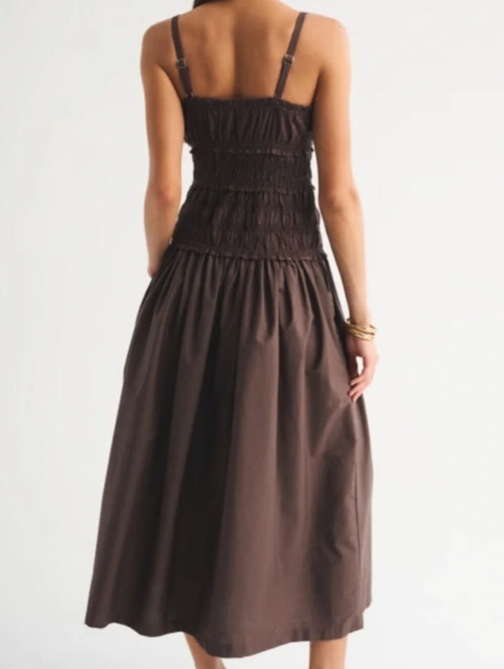 Caroline Constas Chocolate Brown Smocked Maxi Dress Size Large Cotton - Picture 2 of 13